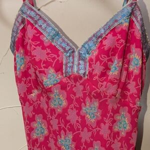 Betsey Johnson Hot Pink Floral Mini Dress with Blue Trim
